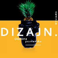 Fragment of a fancy black vase on a yellow background. At the bottom, the inscription "DIZAJN." At the top of the graphic, a fragment of pineapple with leaves on a black background.
