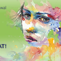 Festival poster: colourful face of a young woman.
