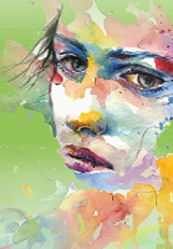 Festival poster: colourful face of a young woman.