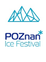 Festival Logo - blue sketch of ice mountains and the title of the event on white background.