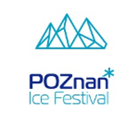 Festival Logo - blue sketch of ice mountains and the title of the event on white background.