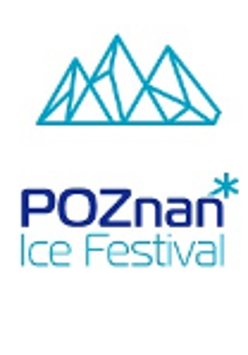 Festival Logo - blue sketch of ice mountains and the title of the event on white background.