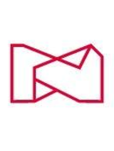 White and red graphic resembling letter "N".