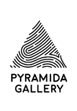 BLack and white logo: a triangle with various lines drawn on it, under it the gallery's name.