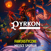 Festival poster with the name of the event and two drawn characters in fairy-tale costumes