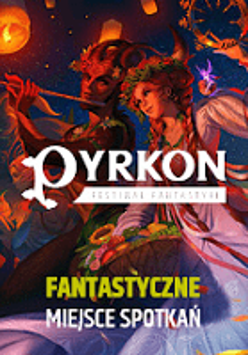 Festival poster with the name of the event and two drawn characters in fairy-tale costumes