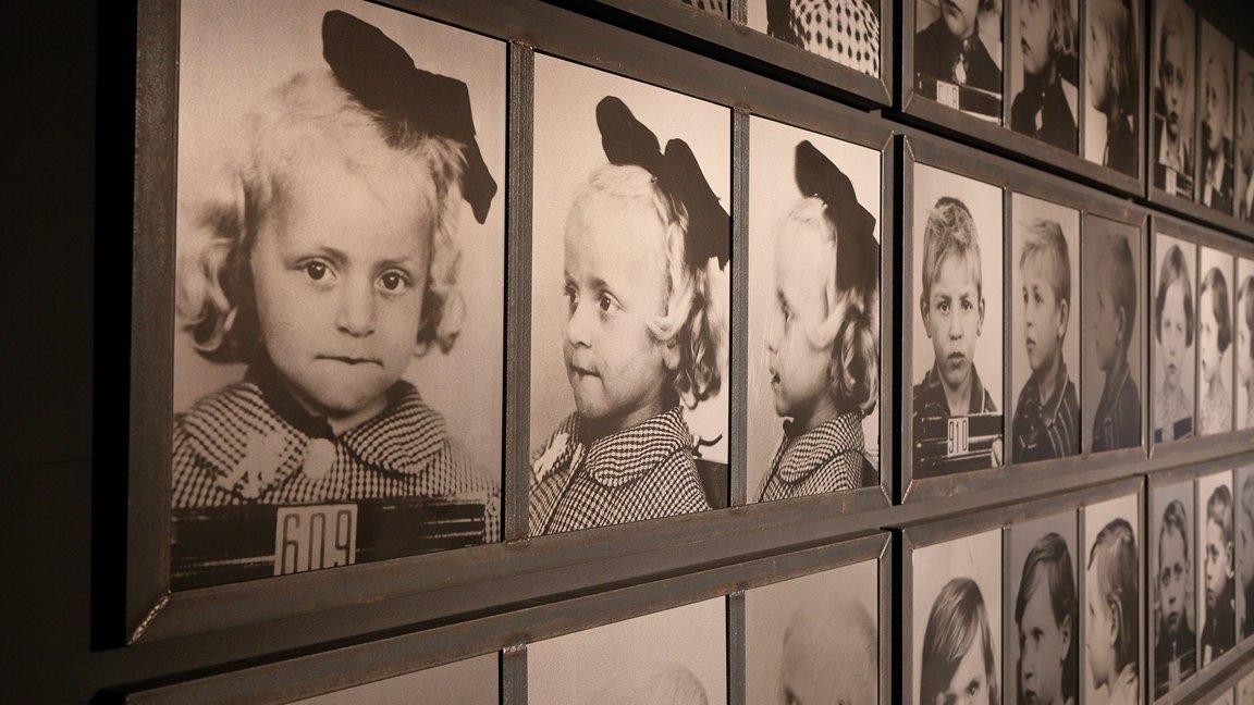 Black and white portraits of children. Every child has three portraits in three shots: one - looking at the camera, the other - slightly sideways, and the last - a picture of a profile.