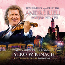Event poster - photo of Andre Rieu playing the violin, photos of various buildings in a background.