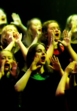 Photo of girls' choir performing on stage