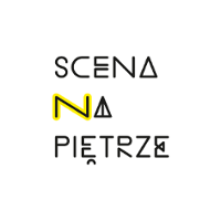 Black and white logo - black text "Scena na Pietrze", white background. One letter is yellow.