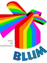 Colourful stripes which form a bow with the name of the theatre studio at the bottom of page