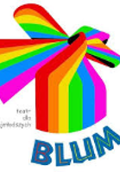 Colourful stripes which form a bow with the name of the theatre studio at the bottom of page