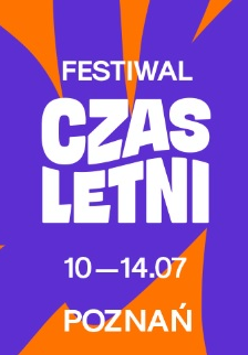 Festival poster: name of the Festival on blue and orange background.