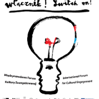 Event poster: the graphic of a huge light bulb, the stem of which resembles a head.