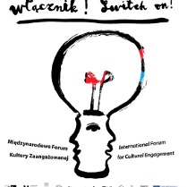 Event poster: the graphic of a huge light bulb, the stem of which resembles a head.