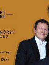 On the right 3 men on light brown background, on te left lettering with info about the concert