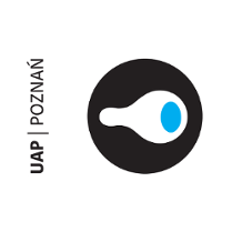 UAP logo: shape resembling an eye in a black circle. On the left, text: "UAP | Poznań".