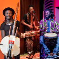 Photo of the band - photo divided into three parts presenting three musicians playing their instruments