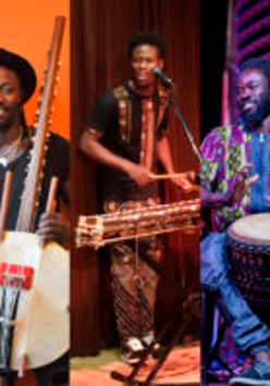 Photo of the band - photo divided into three parts presenting three musicians playing their instruments