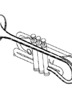 Black and white drawing of a trumpet.