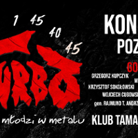 Band logo (name of the band in red) and information about the concert tour (in white) on a black background