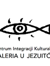 Black and white gallery's logo: picture of a fish with an eye inside it.