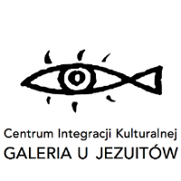 Black and white gallery's logo: picture of a fish with an eye inside it.