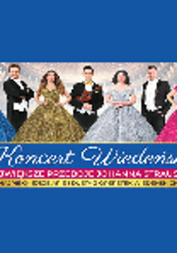 Concert poster - group of artists in stage garments and information about the event.