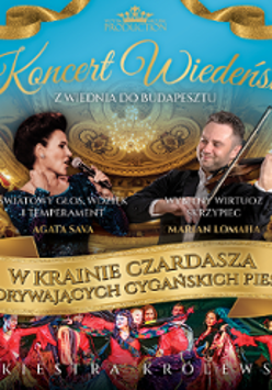 Concert poster with information about the event and photo of two performers.
