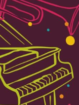 Drawing of musical instruments - the trumpet and the piano.