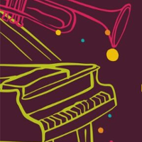 Drawing of musical instruments - the trumpet and the piano.