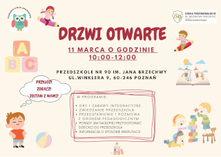 Przedszkole nr 90 zaprasza na "drzwi otwarte" w sobotę