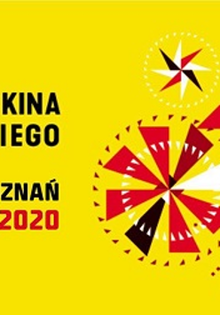 Plakat z żółtym tłem, po lewej czarne i czerwone napisy informacyjne, po prawej kolorowe wzory, w których dominują odcienie czerwonego.