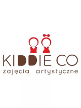 Logo w postaci napisu o treści kiddie co i rysunkami chłopca i dziewczynki nad napisem, to wszystko na białym tle.
