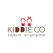 Logo w postaci napisu o treści kiddie co i rysunkami chłopca i dziewczynki nad napisem, to wszystko na białym tle.