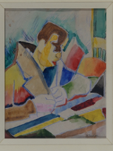 B. Stawiński, Czytający, ok. 1935, akwarela, tempera, kredka, 18,5 x 14,5