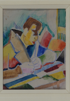 B. Stawiński, Czytający, ok. 1935, akwarela, tempera, kredka, 18,5 x 14,5