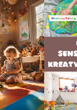 Plakat, podzielony na dwie części, po lewej stronie zdjęcie dzieci bawiących się na dywanie w kolorowej sali pełnej zabawek, po prawej stronie napis Bajkowa Sensobawialnia Kreatywnego Smyka.