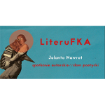 Baner: kobieta niesie strtę książek