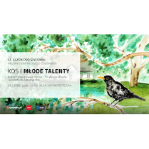 Baner: Kos na gałęzi drzewa, gałęzie pełne liści, w głebi dworek.Po lewej napis.