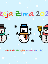 Baner wydarzenia: Trzy bałwanki i kolorowe napisy.