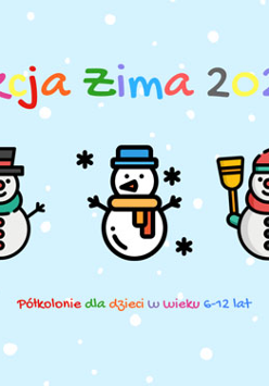 Baner wydarzenia: Trzy bałwanki i kolorowe napisy.