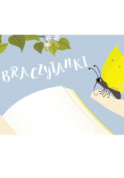 Po lewej na górze kwitnący na biało krzew. Na dole otwarta książka. Po prawej na palcu żółty motyl. Na środku biały napis.