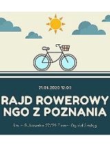 Na górze: słońce, chmurki i rower. Na dole białe napisy na ciemnym tle.
