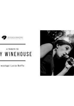 Po lewej czarne napisy na białym tle. Po prawej zdjęcie Amy Winehouse.