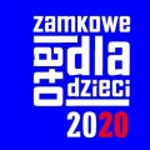 Czerwony lew w białych butach na niebieskim tle. Na górze białe litery.