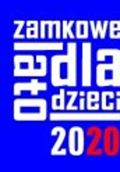 Czerwony lew w białych butach na niebieskim tle. Na górze białe litery.