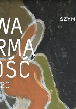 Na tle, będącym obrazem artysty, widnieją białe napisy z informacjami o wystawie.