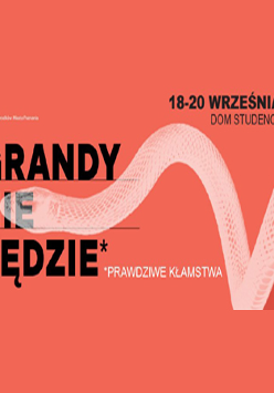 Na różowym tle czarny napis "Grandy nie będzie". W środkowej części i na napisie widać również przeźroczysty tułów węża w kolorze białym.
