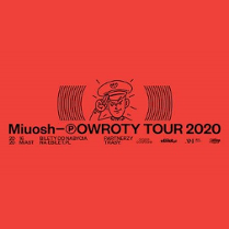 Na czerwonym tle napis "miuosh" i rysunek salutującego policjanta.